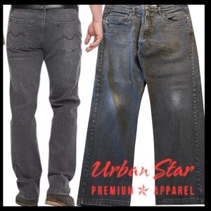 Urban Star Faded Black Relaxed Fit Stretch Straight Leg Jeans (36x30)